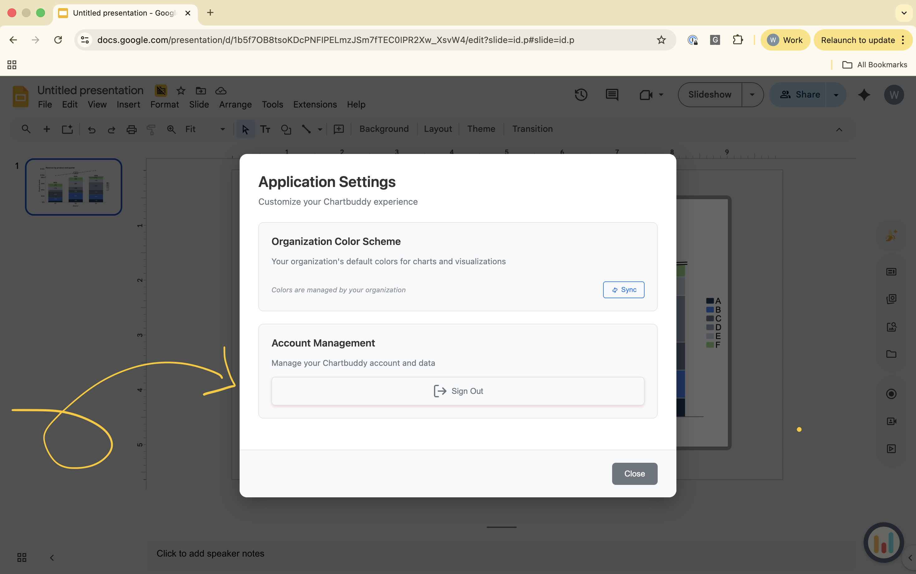 Log out menu in Chartbuddy settings